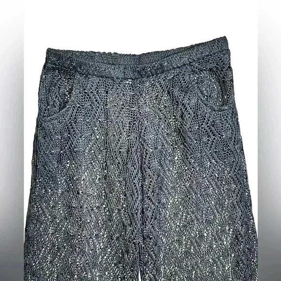 Trina Turk black open crochet wide leg beach pool swim pants XS - Picture 2 of 5